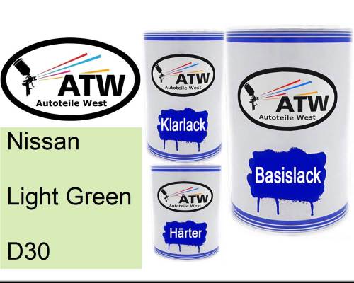 Nissan, Light Green, D30: 500ml Lackdose + 500ml Klarlack + 250ml Härter - Set, von ATW Autoteile West.